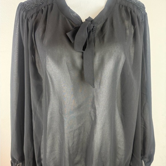 A.N.A Women’s Black‎ Sheer Blouse XL Tie Neck Long Sleeve Lightweight Size XL - Picture 2 of 11